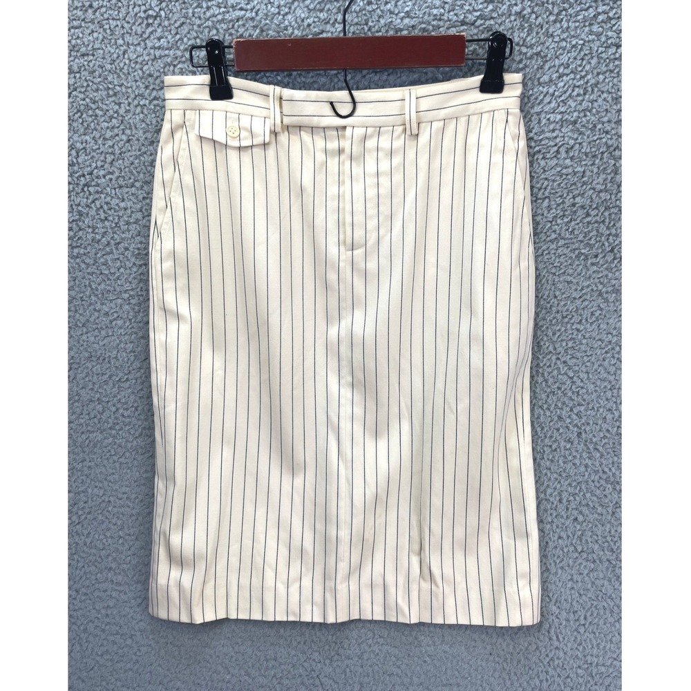 Ralph Lauren Pinstripe Wool Blend Pencil Skirt Womens Size 4 Cream Office Career